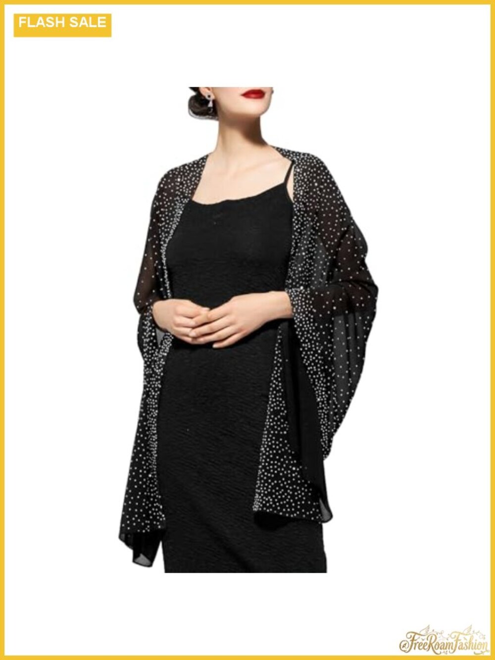 Rhinestone Sequin Chiffon Shawl Wrap for Evening Dresses Weddings